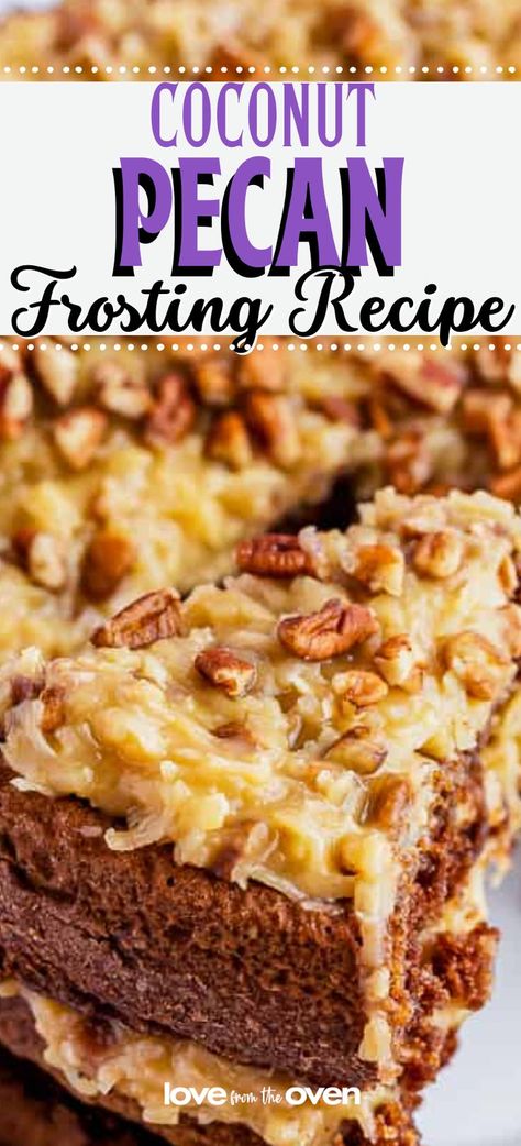 German Chocolate Coconut Frosting, Pecan Coconut Frosting, German Cake Frosting, Coconut Pecan Icing Recipe, German Chocolate Cake Frosting Recipe, Coconut Pecan Frosting Recipe, Pecan Frosting Recipe, Coconut Pecan Icing, German Chocolate Icing