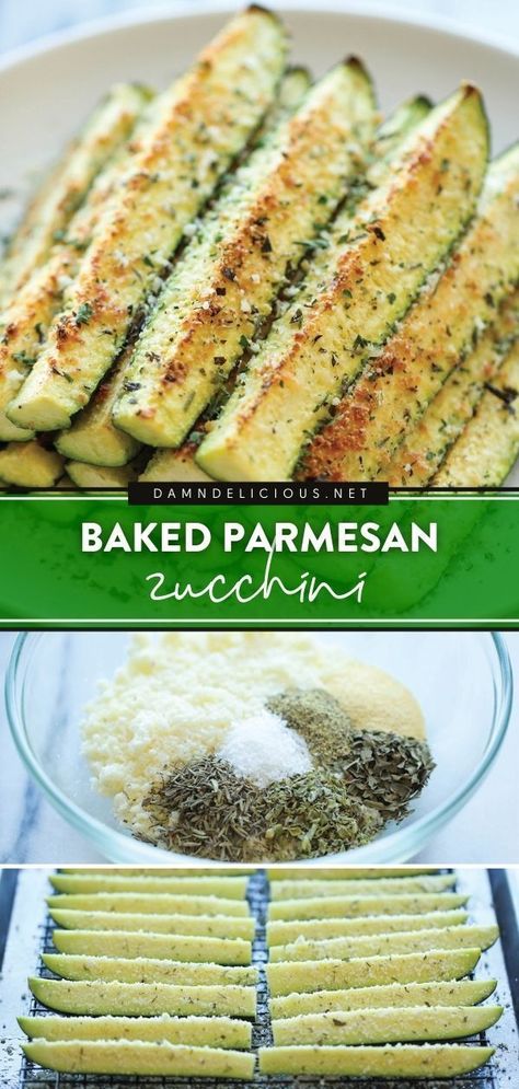 Baked Parmesan Zucchini, Snack Sani, Zucchini Sticks, Pasta Vegetariana, Vegetable Side Dishes Recipes, Parmesan Zucchini, Side Dishes Recipes, Makanan Diet, Läcker Mat