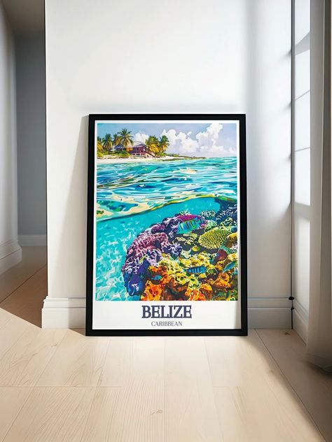 Belize Poster Belize Barrier Reef, Belize Coast Travel Print Caribbean Wall Art and Belize Decor Caribbean Travel Art and Belize Gifts - Etsy Kenya Belize Decor, Belize Poster, Caribbean Decor, Belize Barrier Reef, Belize City, Caribbean Art, Belize Travel, Caribbean Travel, Tropical Paradise