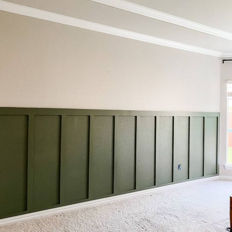 Green Board And Batten Wall Nursery, Conifer Green Behr, Behr Conifer Green, Green Board And Batten, Townhouse Ideas, Diy Board And Batten, Board And Batten Wall, Brush Paint, Paint Tray