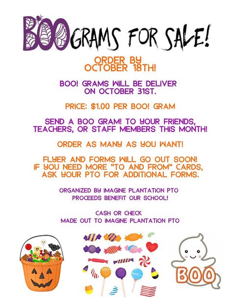 Halloween Boograms, Pta Events Activities, Food Sales Ideas, Boo Grams Fundraiser Ideas, Halloween School Fundraising Ideas, Student Council Halloween Ideas, Pto Halloween Fundraiser, Halloween Grams Fundraiser, Student Council Ideas High School Fundraisers