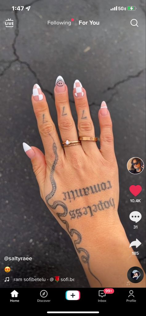 hand tattoos Hopeless Romantic Tattoo, Romantic Tattoo, Minimal Nails, Tat Ideas, Hand Tattoo, Dope Tattoos, Word Tattoos, Hopeless Romantic, 7 And 7