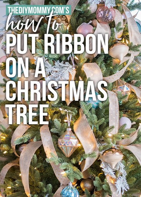 Ribbon On A Christmas Tree, Christmas Tree Decorations Ribbon, Ribbon Tree, Christmas Tree Decorations Diy, Christmas Tree Inspiration, Burlap Christmas, Ribbon On Christmas Tree, Simple Christmas Tree, Beautiful Christmas Trees