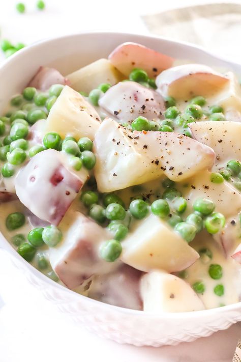 Potatoes And Peas Creamy, Creamed Peas And Potatoes, Cake Trifle, Potatoes And Peas, Creamy Potatoes, Creamy Peas, Creamed Peas, Peas Recipe, New Potatoes