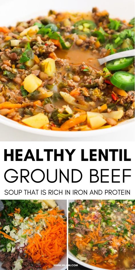 Ever wondered whether you can make a soup with lentils and beef? Well, now you know - this ground beef and lentil soup recipe exists and it's super good. It's easy to make and pretty healthy too, also very rich in two things: iron and protein! Iron Soup Recipes, Healthy Soup Ground Beef, Lentil Soup With Ground Beef, Soup Recipes With Lentils, Lentils And Ground Beef, Protein Lentil Recipe, Lentils And Ground Turkey, Lentils With Ground Beef, Healthy Soup With Ground Beef