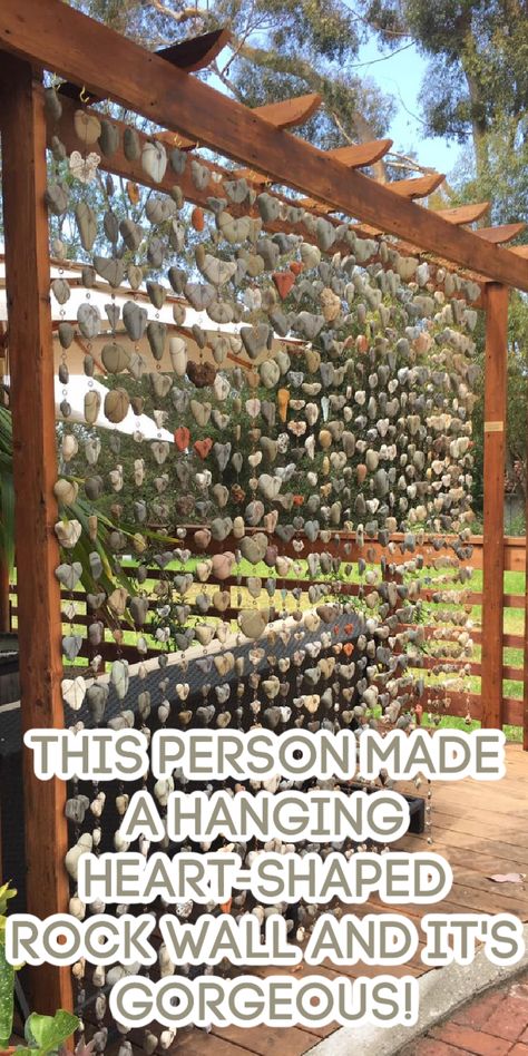 You Won't Believe This Stunning Heart-Shaped Rock Wall—See How They Made It! Ideas For Rock Collection, Creative Ways To Display Rock Collection, Rock Display Ideas Diy Garden, Rock Hanging Decor, Heart Rock Display Ideas, Indoor Rock Garden Ideas, How To Display Rocks Collection, What To Do With Rocks You Collect, Diy Rock Wall Landscape