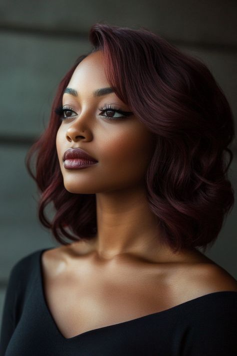 27 Jaw-Dropping Fall Hair Colors For Women With Dark Skin Tones Cherry Cola Hair Color Black Women, Hair Colors For Autumn Palette, Coloured Hair Black Women, Cherry Cola Hair Black Women, Winter Hair Black Women, Red Highlights Black Women, Hair Color By Skin Tone, Reddish Brown Hair Black Women, Blush For Black Women