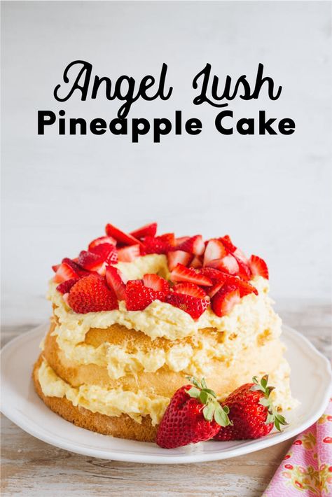 Angel Lush Pineapple Cake Pineapple Angel Food Cake Recipe, Pineapple Angel Food Cake, Lush Dessert, Lush Cake, Angel Food Cake Desserts, Pineapple Angel Food, Tropical Desserts, Dole Pineapple, Pineapple Desserts