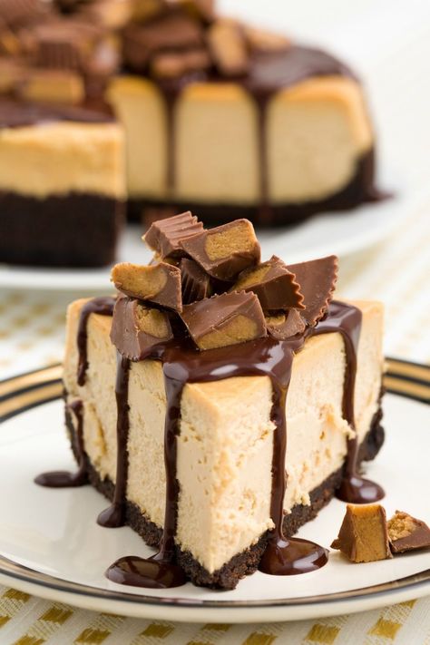 Chocolate-Peanut Butter Cheesecake - Delish.com Peanut Butter Cheesecake Recipes Easy, Christmas Cheesecake Recipes, Peanut Butter Cheesecake Recipes, Homemade Cheesecake Recipes, Chocolate Peanut Butter Cheesecake, Christmas Cheesecake, Coconut Dessert, Decadent Chocolate Desserts, Homemade Cheesecake