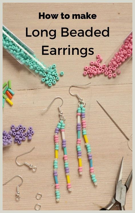 How To Make Dangly Beaded Earrings, Dangly Seed Bead Earrings, Diy Seed Bead Earrings How To Make, How To Make Long Beaded Earrings, Diy Earrings Beads How To Make, Diy Earrings Seed Beads, How To Tie Off Beaded Earrings, Beaded Jewelry How To, Long Bead Earrings