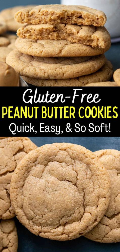 Make the best gluten-free peanut butter cookies that will rival any cookie recipe out there! These old fashioned chewy treats utilizes easy gluten-free baking tips for crispy edges with a glorious gooey, soft centers. Gluten Free Cookies Easy, Gluten Free Peanut Butter Cookies, Dairy Free Cookies, Easy Gluten Free Desserts, Chewy Peanut Butter Cookies, Gluten Free Cookie Recipes, Gluten Free Peanut Butter, Gluten Free Desserts Recipes, Gluten Free Sweets