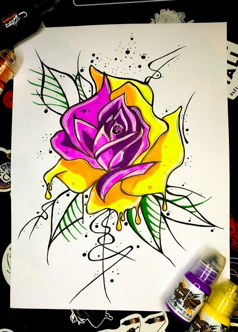 Graffiti Rose Tattoo, Street Art Tattoo Ideas, Graffiti Flowers Art, Drip Art Drawing, Graffiti Drawing Sketches Ideas, Graffiti Drawing Ideas Street Art, Graffiti Butterflies, Drip Drawing Ideas, Graffiti Tattoo Ideas