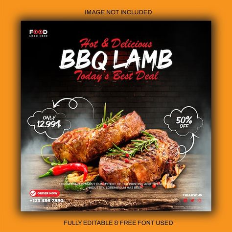 Vector bbq party square flyer template d... | Premium Vector #Freepik #vector #bbq-flyer #barbecue #grill #meat-flyer Bbq Poster Design, Bbq Flyer, Bbq Lamb, Grill Meat, Bbq Party, Logo Food, Barbecue Grill, Happy Hour, Flyer Template