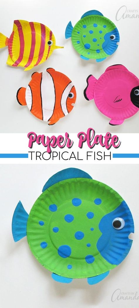 These paper plate tropical fish have bright, cheery and vibrant colors. There's no doubt that your children will love making this paper plate craft!  | Ocean Crafts for Kids   #paperplatecraft #kidscraft #summeractivities #summer #tropical #beachcrafts Safari Animal Art Preschool, Paper Towel Crafts, Babysitting Crafts, Fish Craft, Paper Plate Craft, Paper Plate Crafts For Kids, Toddler Arts And Crafts, Fish Crafts, Animal Crafts For Kids