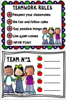 Teamwork is really important in our classrooms. So here´s a poster to remind students about the rules, and 6 Team Cards so you can assign the groups. If laminated, the groups may be vary as many times as needed along the year. Preschool Organization, Classroom Discipline, Elementary Pe, Teaching Organization, Responsive Classroom, Classroom Procedures, Class Organization, School Plan, Classroom Behavior