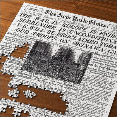 The Select-A-Date New York Times Jigsaw Puzzle Price: $49.95 This customized puzzle comes with the front page of any New York Times since 1888. Color puzzles are available after 1997. Hammacher Schlemmer, Tarot Significado, 90th Birthday, 80th Birthday, 50th Gifts, Milestone Birthdays, Puzzle Pieces, Cool Gifts, Jigsaw Puzzle