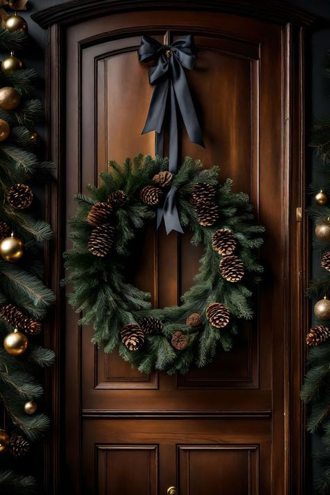 Christmas Decorating Ideas, Deco Nature, Christmas Front Doors, Christmas Themes Decorations, 12 December, Deco Floral, Decoration Inspiration, Elegant Christmas, Christmas Wreaths Diy