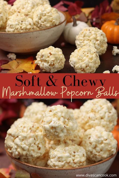 These marshmallow popcorn balls are downright delicious with browned butter in the recipe! Plus, they are so quick and easy to make! Marshmallow Popcorn Balls, Salted Popcorn, Flavored Popcorn Recipes, Popcorn Recipes Sweet, Popcorn Balls Recipe, Popcorn Recipes Easy, Marshmallow Popcorn, Popcorn Treats, Homemade Popcorn