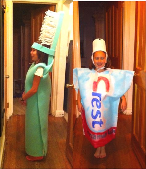 toothbrush and toothpaste costumes for Halloween Toothbrush Halloween Costume, Toothbrush And Toothpaste Costume, Toothbrush Costume, Toothpaste Costume, Dentist Costume, Dental Halloween, Cute Group Halloween Costumes, Toothbrush And Toothpaste, Silly Hats