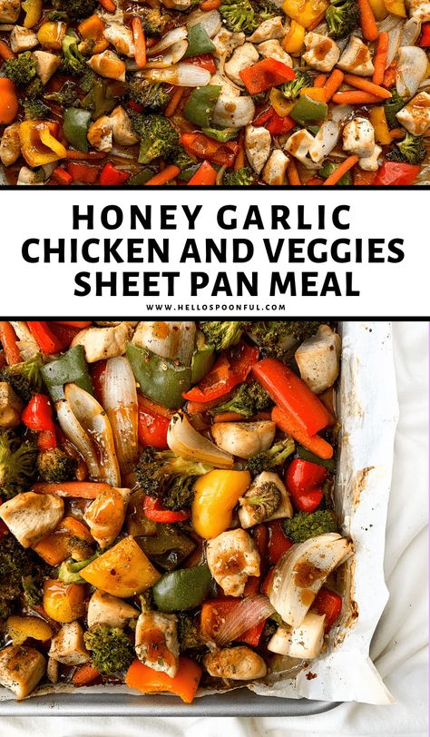 Sheet Pan Dinners Chicken, Chicken Veggies, Sheet Pan Suppers, Sheet Pan Dinners Recipes, Recipe Sheets, Easy Weeknight Dinner, Honey Garlic Chicken, Sheet Pan Dinners, Dinner Idea