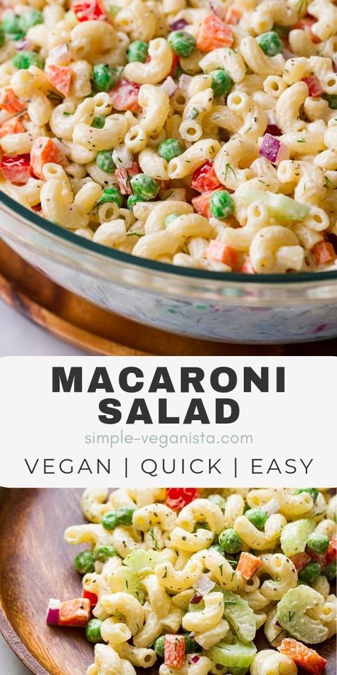 My favorite vegan Macaroni Salad is creamy, delicious and easy to make. This classic American pasta side dish is perfect served up at summer barbecues and picnics. This is the best macaroni salad recipe ever with the perfect balance of textures and flavors. Dairy free, vegan, vegetarian and can be made gluten free! #macaronisalad #dairyfree #healthyrecipes #veganrecipes Best Macaroni Salad Recipe, Vegan Macaroni Salad, The Best Macaroni Salad, Pasta Side Dish, Simple Veganista, Pasta Side, Vegan Pasta Salad, Dairy Free Pasta, Best Macaroni Salad