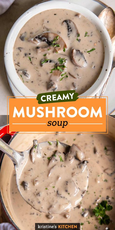 Made with simple, wholesome ingredients, this Cream of Mushroom Soup is so much better than the canned version. It's ultra creamy and full of rich mushroom flavor. Serve it with a salad and some crusty bread for dunking, or use it in your favorite recipes that call for cream of mushroom soup. Chicken Mushroom Soup Recipe, Homemade Mushroom Soup, Ms Recipes, Mushroom Soup Recipe, Creamy Mushroom Soup, Chicken Mushroom, Mushroom Soup Recipes, Cream Of Mushroom Soup, Cream Of Mushroom