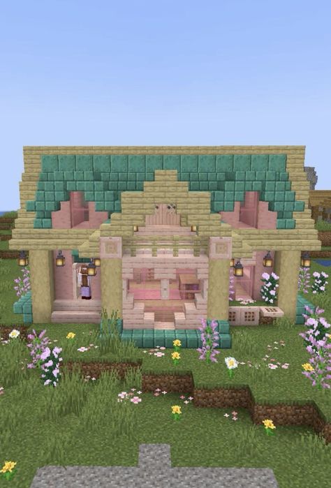 Minecraft Taylor Swift House, Minecraft Lover House, Lover House Minecraft, Minecraft Houses For 2 People, Pink And Green Minecraft House, Minecraft Pastel House, Taylor Swift Minecraft Builds, Minecraft Taylor Swift, Taylor Swift Minecraft