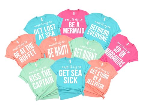 Most Likely to Cruise Shirts Family Cruise Shirts Funny - Etsy Group Beach Vacation Shirts, Mexico Group Trip Shirts, Cute Family Cruise Shirts, Diy Cruise Shirts, Most Likely To Family Vacation Shirts, Cute Cruise Shirts, Matching Cruise Shirts Best Friends, Cruise Wedding Colors, Fun Cruise Shirts