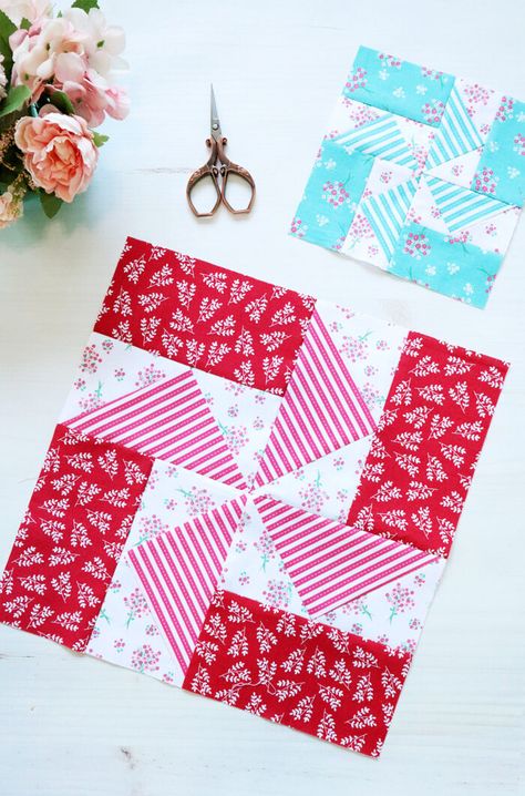 How to make a pinwheel quilt block a free block tutorial in 6 and 12 finished sizes Classic Quilt Blocks, Halloween Candlesticks, Decor Balls, Pinwheel Quilt Pattern, Pinwheel Quilt Block, Tea Towels Embroidery, Free Embroidery Patterns Machine, Bird Embroidery Pattern, Pinwheel Block