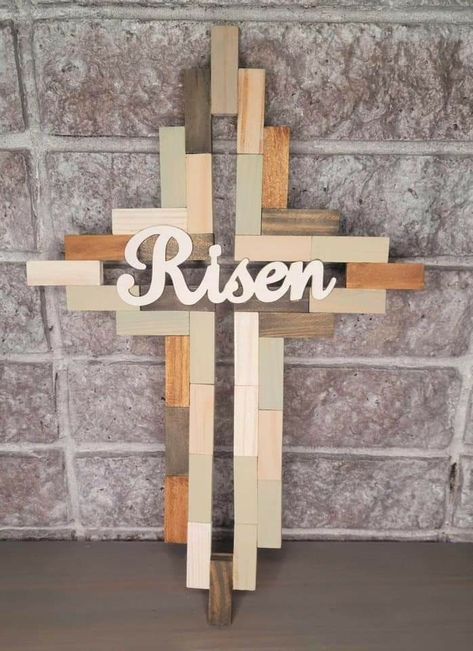 Jenga Easter Crafts, Jenga Block Crafts Diy Dollar Tree Cross, Easter Jenga Block Crafts, Jenga Cross Craft, Jenga Block Cross Diy, Jenga Pieces Crafts, Tumbling Tower Block Crafts, Jinga Crafts, Jenga Block Cross