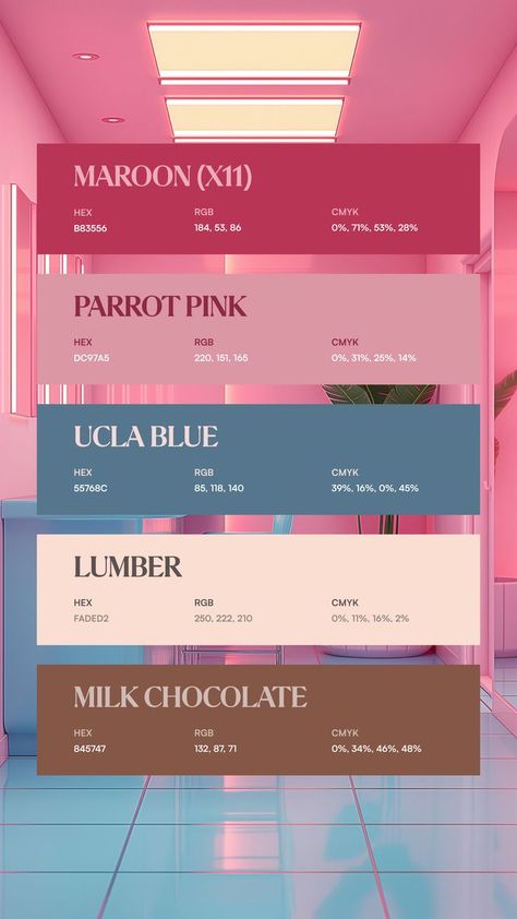 Colors:
B83556
DC97A5
55768C
FADED2
845747 9 Colour Palette, Faded Color Palette, 10 Color Palette Colour Schemes, Cool Pastel Color Palette, Color Palette Girly, Coloring Color Palette, Colors That Go With Pink, Pink Complimentary Colors, Iridescent Color Palette