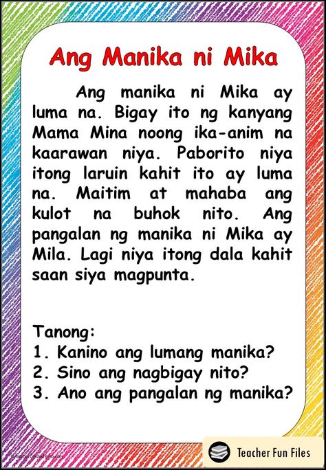 Teacher Fun Files: Filipino Reading Materials with Comprehension Questions Grade 2 Filipino Reading, Grade 1 Reading Tagalog, Grade 2 Reading Materials English, Grade 1 Filipino Reading, Tagalog Short Story For Grade 1, Short Stories For Grade 1 Reading Comprehension, Filipino Grade 2 Pagbasa, Filipino Story Tagalog, Filipino Reading For Grade 3