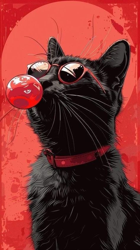 Cat Phone Wallpaper, Black Cat Art, A Black Cat, Art Pop, Cat Wallpaper, Cute Wallpaper Backgrounds, Wallpaper 4k, الرسومات اللطيفة, Iphone Wallpapers