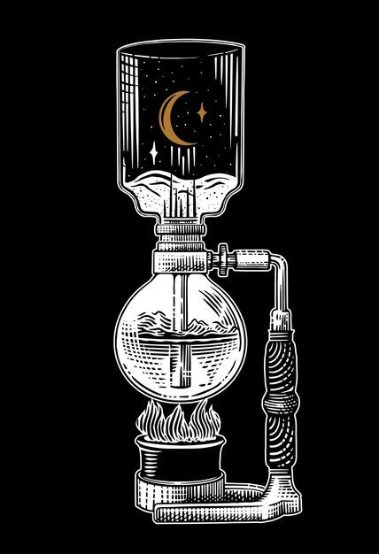 Espresso Machine Drawing, Coffee Machine Illustration Art, Coffee Syphon, Coffee Machine Illustration, Coffee Steam Illustration, Coffee Process Illustration, Siphon Coffee, Coffee Illustration, Engraving Illustration