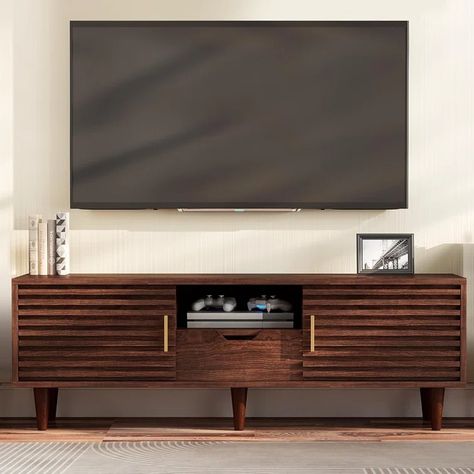 Mercer41 Naryia 59'' Media Console & Reviews | Wayfair Media Tables, Console For Living Room, Low Profile Tv Stand, Midcentury Tv Stand, Mid Century Tv, Tv Stand With Drawers, Mid Century Modern Tv Stand, Mid Century Nightstand, Tv Console Table