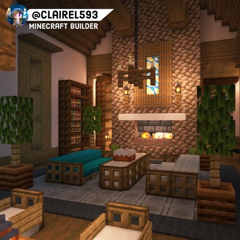 #minecraft #minecraftbuild #minecraftbuildingideas #minecraftaesthetic Interior Minecraft Ideas Bedroom, Cottage Core Interior Minecraft, Minecraft Family Room, Minecraft Houses Living Room, Mc Living Room Ideas, Minecraft Inside Houses Ideas Cottage, Minecraft Bakery Interior Ideas, Minecraft Cottage Living Room, Minecraft Ideas For Inside House