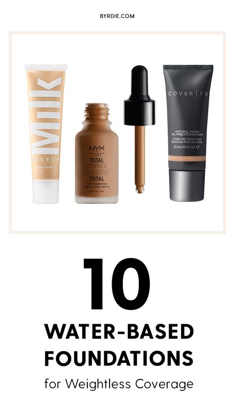 The best water-based foundation Water Based Skin Care Products, Water Foundation, Water Based Makeup, Water Foundation Hack, Water Based Makeup Products, Best Water Based Foundation, Foundation In Water Hack, Water Based Foundation Drugstore, Makeup Forever Hd Skin Foundation Swatches