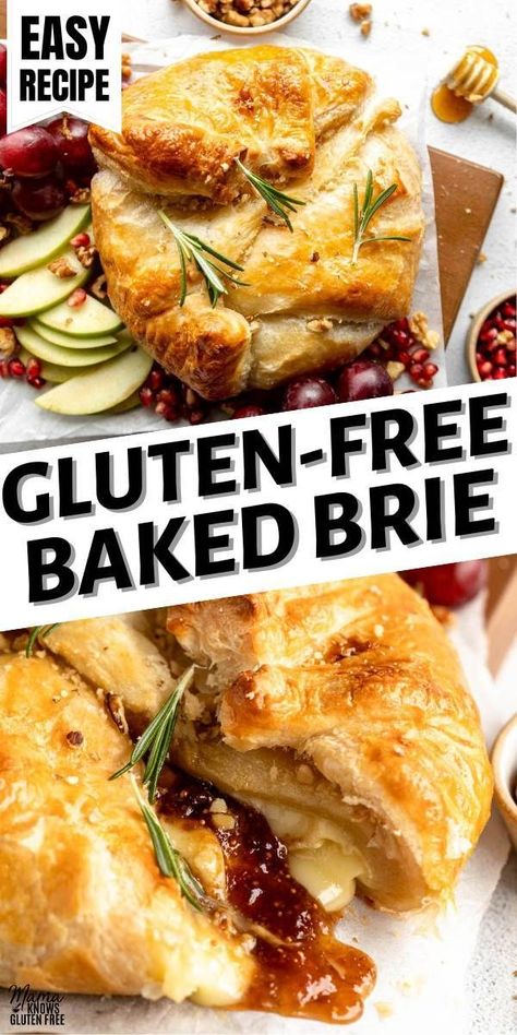 This Gluten-Free Baked Brie is the perfect party appetizer. With just four simple ingredients and five minutes of prep, you’ll have an impressive starter ready for any celebration. Gluten Free Baked Brie Recipes, Grain Free Appetizers, Gluten Free Brie Appetizer, Simple Gluten Free Appetizers, Baked Brie Gluten Free, Gluten Free Lactose Free Appetizers, Gluten Free Starters, Gluten Free Thanksgiving Appetizers Easy, Gluten Free Baked Brie