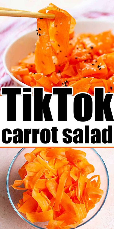 Raw carrot salad recipe from Tik Tok is here to follow! How to make shredded carrot salad with a light Asian dressing as a side dish or meal. Spicy Raw Carrot Salad, Tiktok Carrot Salad, Cold Carrot Salad, Vegan Carrot Salad, Dip For Carrots, Shredded Carrot Recipe, Shredded Carrot Salad, Raw Carrot Salad, Grated Carrot Salad