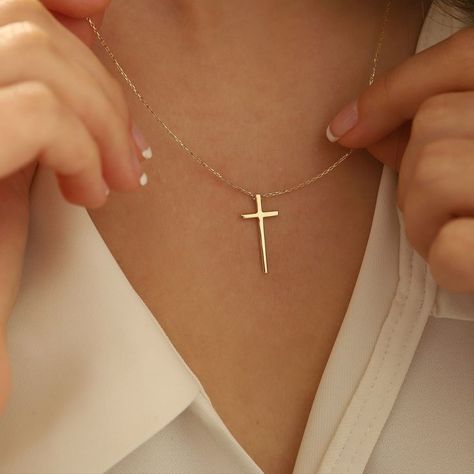 Golden Cross Necklace, Gold Crucifix Necklace, Dainty Cross Necklace, Golden Cross, Cross Necklace Women, Crucifix Necklace, Cross Necklaces, Mens Bracelet Silver, Gold Cross Necklace