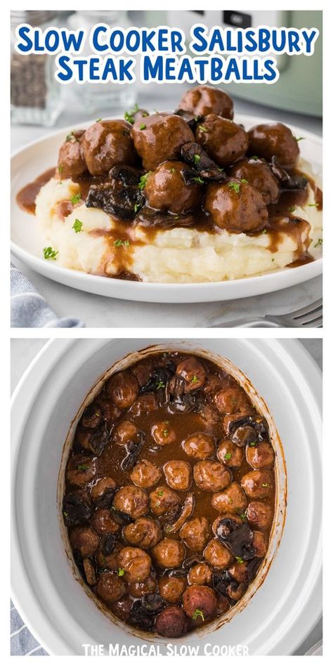 Magical Slow Cooker, Salisbury Steak Meatballs, Slow Cooker Salisbury Steak, The Magical Slow Cooker, Resep Smoothie, Brown Gravy Mix, Meatball Recipes Easy, Frozen Meatballs, Brown Gravy