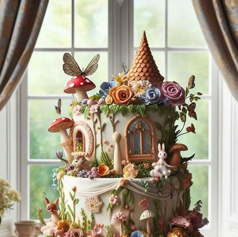 Erlita Krist on Instagram: "Faitytale forest cake ideas 🍄🍰
.
#cakedesign #cakeideas #fairytaleforest #fairytalecake #erls_ai #aiartforinspiration #aiartwork" Forest Cake Ideas, Decorated Desserts, Castle Cakes, Easy German Recipes, Fairy Garden Cake, Desserts Gluten Free, Summer Desserts Easy Healthy, Cake For Kids, Fairy Garden Birthday Party