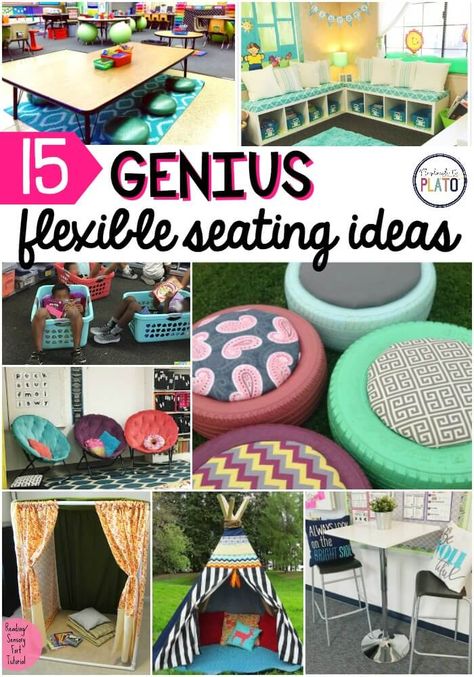 15 genius Flexible Seating Ideas! Awesome inspiration for the flexible seating classrooms when teachers go back to school in the fall! Flexible Seating Ideas, Classroom Seating Arrangements, Flexible Seating Classroom, Classroom Arrangement, Alternative Seating, Diy Seating, Classroom Seating, Seating Ideas, Classroom Layout