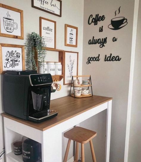 Coffe Corners Design, Coffe Corners Ideas, Bodbyn Ikea, Home Bar Ideas, Coin Café, Kitchen Countertop Decor, Modern Kitchen Design Luxury 2023, Coffee Bar Station, Coffee Bar Design