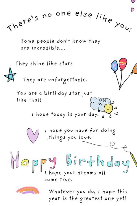 Happy amazing birthday cute poem on birthday card by Ashley Rice Happy Birthday Affirmations, Digital Birthday Card Ideas, Birthday Card Writing Ideas, Happy Birthday Cute Wishes, Birthday Card Writing Messages, Poem For Birthday, Aesthetic Bday Wishes, Kids Birthday Quotes, Birthday Card Writing