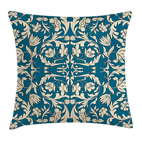 Ambesonne Chinese Throw Pillow Cushion Cover, Far Eastern Scroll Pattern with Floral Curls Asian Oriental Flourish, Decorative Square Accent Pillow Case, 24 X 24 Inches, Petrol Blue and Cream Scroll Pattern, Bedspread Set, Petrol Blue, Diy Bed, Accent Pillow, Modern Prints, Pillow Cushion, Bed Spreads, Pillow Case