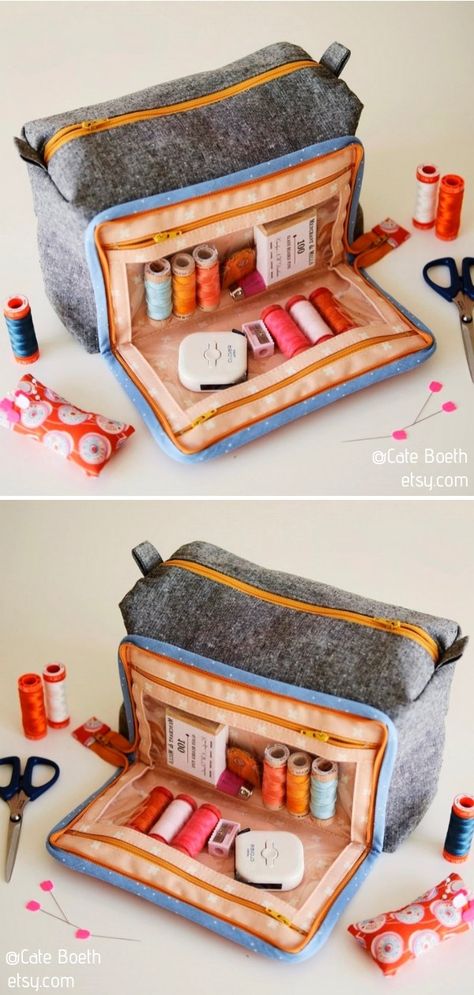 Sewing Tools Bag, Bag For Sewing Supplies, Patchwork Boxes Ideas, Sew Organizer Bag, Diy Sewing Kit Organizer, Sewing Box Pouch, Sewing Travel Kit, Travel Sewing Kit Diy Free Pattern, Diy Sewing Box Organizer