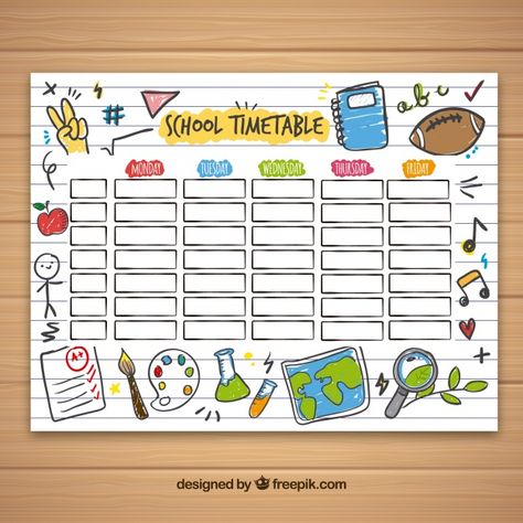 School timetable template with hand drawn school objects Free Vector School Timetable Template, Timetable Design, School Objects, Class Schedule Template, Timetable Ideas, Escuela Diy, Daily Schedule Kids, Class Timetable, Timetable Template