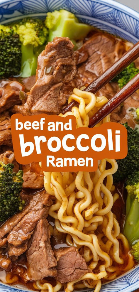 Beef and Broccoli Ramen - Quick and Flavorful!  This easy Beef and Broccoli Ramen recipe is packed with tender beef, crisp broccoli, and slurp-worthy noodles. A perfect weeknight dinner that’s better than takeout! Beef And Broccoli With Ramen Noodles, Beef And Broccoli And Noodles, Leftover Beef And Broccoli, Beef Ramen Noodle Bowl Recipes, Ramen Noodle Recipes Beef, Beef Broccoli Noodles, Beef Brocoli, Beef Broccoli Ramen, Ramen Quick