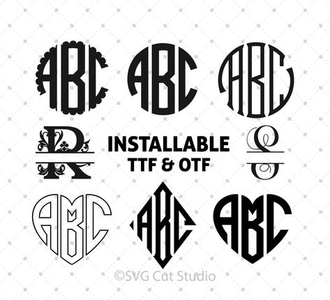 True Type Fonts Bundle Cricut Monogram Font, Circle Monogram Font, Type Fonts, Free Monogram Fonts, Silhouette Fonts, Cricut Monogram, Typographic Logo Design, Ttf Fonts, Diy Logo